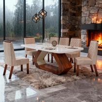 Sala de Jantar 160x80 Lottus MDF/Vidro 6 Cadeiras Bom Pastor Sala de Jantar 160x80 Lottus MDF/Vidro 6 Cadeiras Bom Pastor