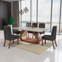 Sala de Jantar 160x80 Lottus MDF/Vidro 6 Cadeiras Bom Pastor