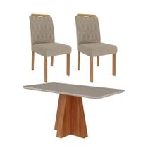 Sala De Jantar 160X80Cm Tampo Mdf/Vidro 6 Cadeira Cimol Maitê Cimol Cinamomo/Off/Mad/Linho Bege