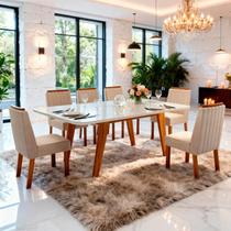 Sala de Jantar 180x90 Mavie MDF/Vidro 6 Cad. Eva Bom Pastor