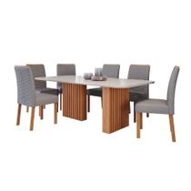 Sala De Jantar 180X90Cm 6 Cadeiras Ester/Clarice Wood Cimol Cinamomo/Off/Mad/Linho Grafite