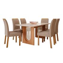Sala De Jantar 180X90Cm 6 Cadeiras Valentina/Juliana Wood Cimol Cinamomo/Off/Mad/Linho Bege Sala De Jantar 180X90Cm 6 Cadeiras Valentina/Juliana Wood Cimol Cinamomo/Off/Mad/Linho Bege