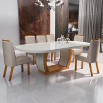 Sala de Jantar 196x90 Mel MDF/Vidro 6 Cadeiras Bom Pastor