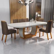 Sala de Jantar 196x90 Mel MDF/Vidro 6 Cadeiras Bom Pastor Sala de Jantar 196x90 Mel MDF/Vidro 6 Cadeiras Bom Pastor