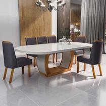 Sala de Jantar 196x90 Mel MDF/Vidro 6 Cadeiras Bom Pastor Sala de Jantar 196x90 Mel MDF/Vidro 6 Cadeiras Bom Pastor