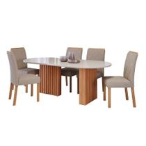 Sala De Jantar 210X100Cm 6 Cadeiras Ester/Fernanda Wood Cimol Cinamomo/Off/Mad/Linho Bege