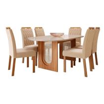 Sala De Jantar 210X100Cm 6 Cadeiras Valentina/Paola Wood Cimol Cinamomo/Offwhite/Madeira/Nude