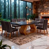 Sala de Jantar 220x110 Lottus MDF/Vidro Grafite 8 Cad Bom Pastor