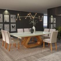Sala de Jantar 220x110 Lottus MDF/Vidro Off 8 Cadeiras Bom Pastor