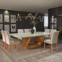 Sala de Jantar 220x110 Lottus MDF/Vidro Off 8 Cadeiras Bom Pastor