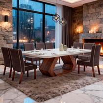 Sala de Jantar 220x110 Lottus MDF/Vidro Off 8 Cadeiras Bom Pastor