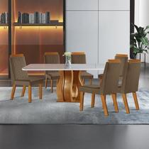 Sala de Jantar 6 Cad Estofadas e Mesa Retangular com Tampo de Vidro Nuance Cinamomo/Creme Yescasa