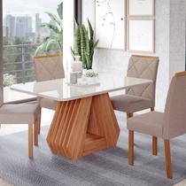 Sala de Jantar Agata 130 cm com 4 Cadeiras Fernanda Wood Marrom/Off/Madeira Sala de Jantar Agata 130 cm com 4 Cadeiras Fernanda Wood Marrom/Off/Madeira