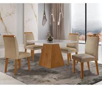 Sala De Jantar Aida 90 Tampo Mdf Canto Copo E Vidro Turim 07 / Off White / Naturale Rip