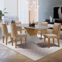 Sala de jantar Aster 180 Tampo em MDF e Vidro com 6 Cadeiras Liz Moderna