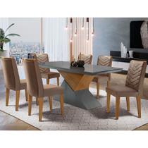 Sala de jantar Aster 180 Tampo em MDF e Vidro com 6 Cadeiras Liz Moderna Sala de jantar Aster 180 Tampo em MDF e Vidro com 6 Cadeiras Liz Moderna