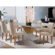 Sala de jantar Aster 180 Tampo em MDF e Vidro com 6 Cadeiras Liz Moderna