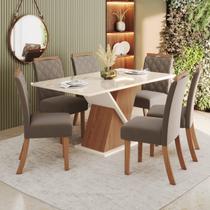 Sala de Jantar Carla Mesa 160 Cm Canto Reto com Vidro 6 Cadeiras Espresso Móveis