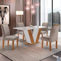 Sala de Jantar Cel Móveis Mesa Qatar 120x80 Tampo Plus com Vidro e 4 Cadeiras Londres - Cel Moveis
