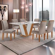 Sala de Jantar Cel Móveis Mesa Qatar 160x80 Tampo Plus com Vidro e 6 Cadeiras Londres - Cel Moveis