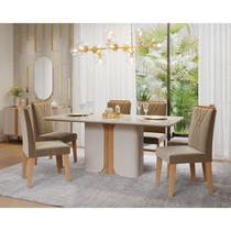 Sala de Jantar Charlote 180cm com 6 Cadeiras Nicole Off White/Nature/Joli