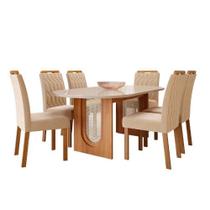 Sala de Jantar Com Mesa Oval 2,10m Valentina e 6 Cadeiras Paola Cinamomo/Off White/Madeira/Nude Cimol Móveis Sala de Jantar Com Mesa Oval 2,10m Valentina e 6 Cadeiras Paola Cinamomo/Off White/Madeira/Nude Cimol Móveis