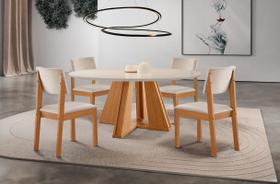 Sala de Jantar com Vidro 4 Cadeiras 1,10m - Rubi Turim - LJ Móveis