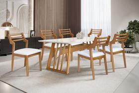 Sala de Jantar com Vidro com 6 Cadeiras 1,80x0,90m - Lara - MG Movelaria