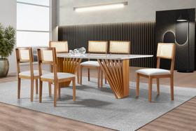 Sala de Jantar com Vidro com 6 Cadeiras 2,0x1,0m - Iris - MG Movelaria