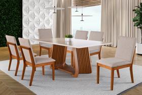 Sala de Jantar com Vidro Madeira Maciça 6 Cadeiras 1,60x0,90m - Turmalina - Harmonia Salas Sala de Jantar com Vidro Madeira Maciça 6 Cadeiras 1,60x0,90m - Turmalina - Harmonia Salas