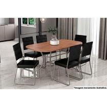 Sala de Jantar Completa 1547 Aço c/ Tampo Madeirado 160x90cm e 6 Cadeiras 1736 Preto - Carraro
