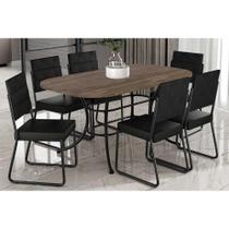 Sala de Jantar Completa 1547 Aço c/ Tampo Madeirado 160x90cm e 6 Cadeiras 1736 Preto/Legno/Courano Preto - Carraro