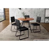 Sala de Jantar Completa 1588 Aço c/ Tampo Madeirado 100cm e 4 Cadeiras 1736 Preto - Carraro