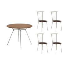 Sala de Jantar Completa 1588 Aço c/ Tampo Madeirado 100x100cm e 4 Cadeiras 154 Prata/Freijo - Prata/Corano Cacau - Carraro