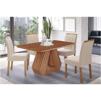 Sala de Jantar Completa Ágata Tampo Madeirado 130x80cm e 4 Cadeiras Juliana Cinamomo/Off White - Carvalho/Suede Nude Bege - Cimol Sala de Jantar Completa Ágata Tampo Madeirado 130x80cm e 4 Cadeiras Juliana Cinamomo/Off White - Carvalho/Suede Nude Bege - Cimol