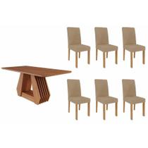 Sala de Jantar Completa Ágata Tampo Madeirado 180x90cm e 6 Cadeiras Maia Cinamomo - Nature/Suede Gengibre Bege - Cimol Sala de Jantar Completa Ágata Tampo Madeirado 180x90cm e 6 Cadeiras Maia Cinamomo - Nature/Suede Gengibre Bege - Cimol