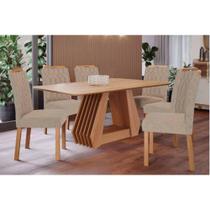 Sala de Jantar Completa Ágata Tampo Madeirado 180x90cm e 6 Cadeiras Paola Cinamomo - Carvalho/Linho Bege - Cimol Sala de Jantar Completa Ágata Tampo Madeirado 180x90cm e 6 Cadeiras Paola Cinamomo - Carvalho/Linho Bege - Cimol