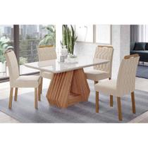 Sala de Jantar Completa Ágata Tampo Madeirado c/ Vidro 130x80cm e 4 Cadeiras Paola Cinamomo/Off White - Carvalho/Suede Nude Bege - Cimol Sala de Jantar Completa Ágata Tampo Madeirado c/ Vidro 130x80cm e 4 Cadeiras Paola Cinamomo/Off White - Carvalho/Suede Nude Bege - Cimol