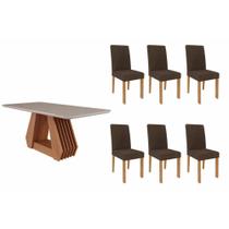 Sala de Jantar Completa Ágata Tampo Madeirado c/ Vidro 180x90cm e 6 Cadeiras Maia Nature/Off White - Nature/Suede Mascavo Chocolate - Cimol Sala de Jantar Completa Ágata Tampo Madeirado c/ Vidro 180x90cm e 6 Cadeiras Maia Nature/Off White - Nature/Suede Mascavo Chocolate - Cimol