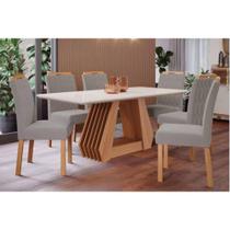 Sala de Jantar Completa Ágata Tampo Madeirado c/ Vidro 180x90cm e 6 Cadeiras Paola Cinamomo/Off White - Carvalho/Linho Grafite - Cimol Sala de Jantar Completa Ágata Tampo Madeirado c/ Vidro 180x90cm e 6 Cadeiras Paola Cinamomo/Off White - Carvalho/Linho Grafite - Cimol