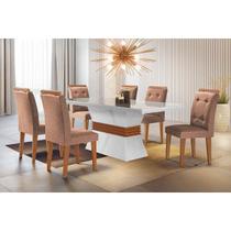 Sala de Jantar Completa Ágata Tampo Madeirado c/ Vidro Canto Reto 120x80cm e 4 Cadeiras Imperatriz Capuccino/Linho Bege Turim - Rufato Sala de Jantar Completa Ágata Tampo Madeirado c/ Vidro Canto Reto 120x80cm e 4 Cadeiras Imperatriz Capuccino/Linho Bege Turim - Rufato