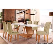Sala de Jantar Completa Alvorada c/ Tampo Madeirado c/ Vidro 180x90cm e 6 Cadeiras Londrina Capuccino/Linho Bege - Rufato Sala de Jantar Completa Alvorada c/ Tampo Madeirado c/ Vidro 180x90cm e 6 Cadeiras Londrina Capuccino/Linho Bege - Rufato