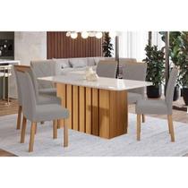 Sala de Jantar Completa Ana Tampo Madeirado c/ Vidro 180x90cm e 6 Cadeiras Fernanda Nature/Off White - Carvalho/Linho Grafite - Cimol Sala de Jantar Completa Ana Tampo Madeirado c/ Vidro 180x90cm e 6 Cadeiras Fernanda Nature/Off White - Carvalho/Linho Grafite - Cimol