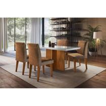 Sala de Jantar Completa Berlim c/ Tampo Madeirado c/ Vidro Canto Reto 120cm + 6 Cadeiras Grécia Imbuia/Chocolate Capuccino - Rufato