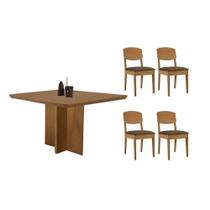 Sala de Jantar Completa Berlim c/ Tampo Madeirado Canto Curvo 90x90cm e 4 Cadeiras Havana Naturale - Suede Marrom - Rufato Sala de Jantar Completa Berlim c/ Tampo Madeirado Canto Curvo 90x90cm e 4 Cadeiras Havana Naturale - Suede Marrom - Rufato