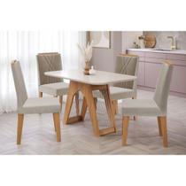 Sala de Jantar Completa Carol c/ Tampo Madeirado c/ Vidro 130cm + 4 Cadeiras Nicole Nature/Off White/Madeira/Nude - Cimol