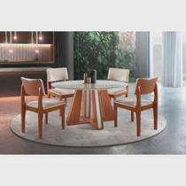 Sala de Jantar Completa com 4 Cadeiras 1,10x1,10m - Rubi Turim- Suede bege - LJ Móveis