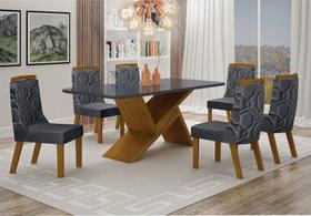 Sala de Jantar Completa com 6 Cadeiras Tampo Chumbo 1,80x0,90m - Ágata - Leifer Móveis
