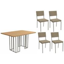 Sala de Jantar Completa Duina c/ Tampo de Madeira 136cm e 4 Cadeiras Zaria Niquel/Freijo - Boucle Bege - Kappesberg Sala de Jantar Completa Duina c/ Tampo de Madeira 136cm e 4 Cadeiras Zaria Niquel/Freijo - Boucle Bege - Kappesberg