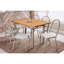 Sala de Jantar Completa Elba c/ Tampo de Madeira 136cm e 6 Cadeiras Holanda Niquel/Nogueira - Courano Branco - Kappesberg
